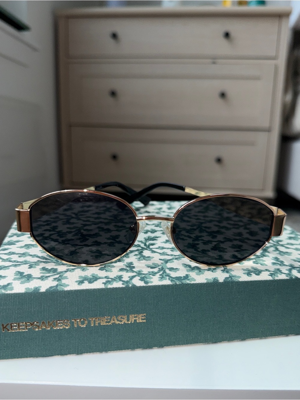 SOJOS Gold Oval Sunglasses Black Lenses UV400 Retro Y2K